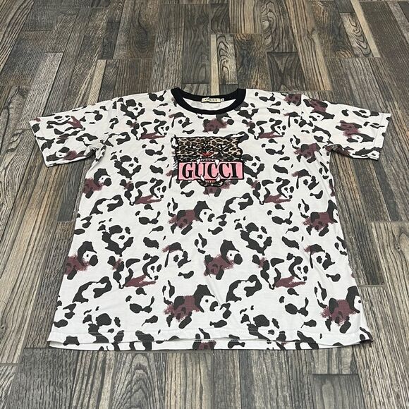 🔥🔥 GUCCI BRAND “REP” Designer Leopard Embroidered T-Shirt XL - EUC - Picture 2 of 8